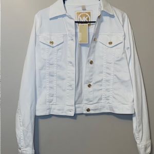 Michael Kors White Jean Jacket with gold buttons. Size small NWT Retail $120